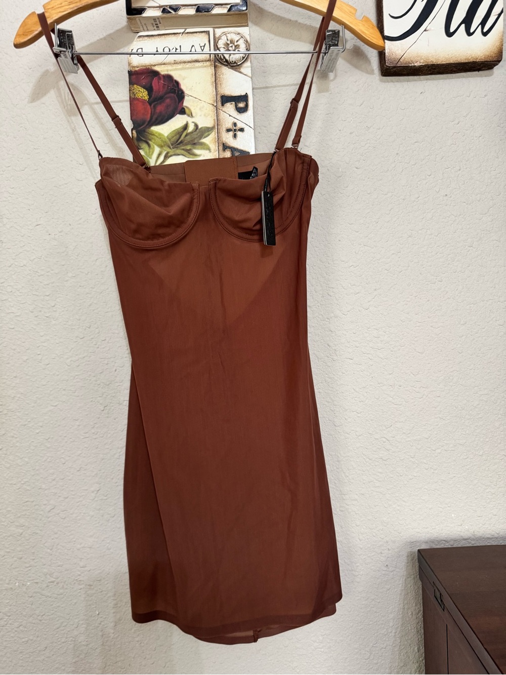 SKIMS Brown Mini Slip Dress with Cups